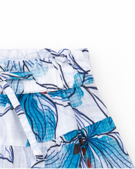 White girls' shorts with an elastic waistband and a decorative bow.