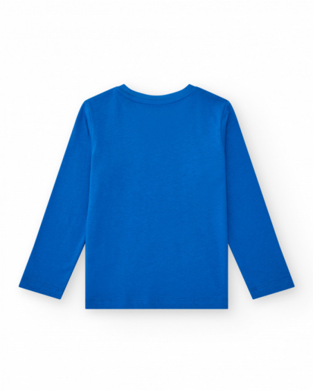 Boys' long-sleeve T-shirt in blue with a marine print.