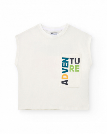 Boys' sleeveless T-shirt in white with a front pocket.