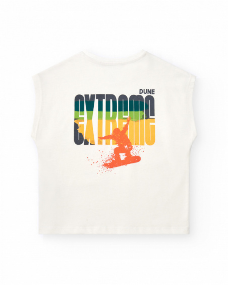 Boys' sleeveless T-shirt in white with a front pocket.