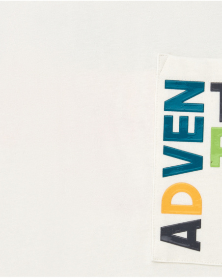 Boys' sleeveless T-shirt in white with a front pocket.