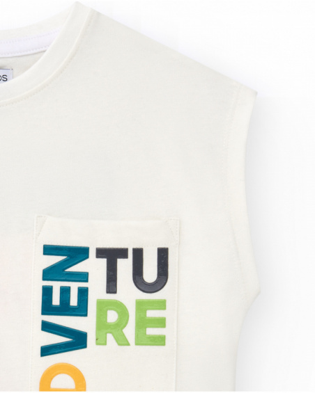 Boys' sleeveless T-shirt in white with a front pocket.