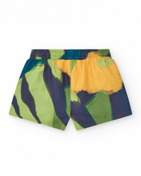 Boys' Bermuda shorts in green with a tropical print.