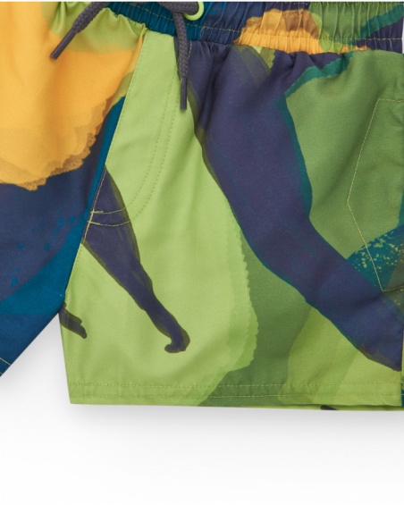 Boys' Bermuda shorts in green with a tropical print.