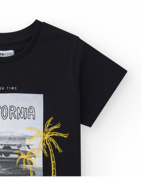 Boys' T-shirt in black with a photographic print.