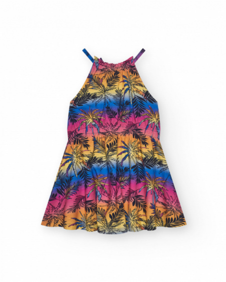 Multicolor girls' dress decorated with palm trees.
