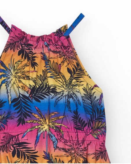 Multicolor girls' dress decorated with palm trees.