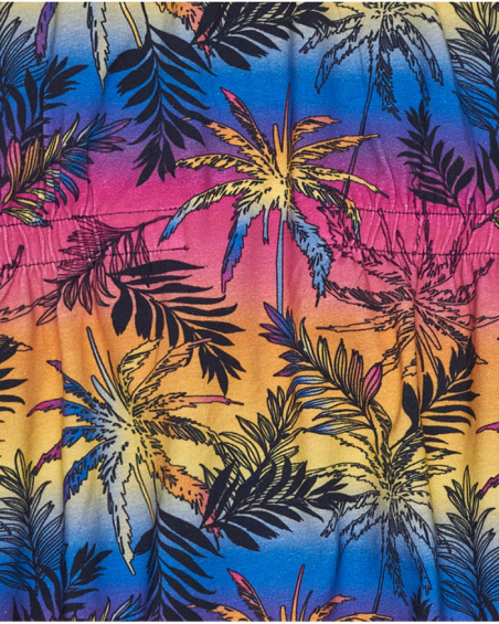 Multicolor girls' dress decorated with palm trees.