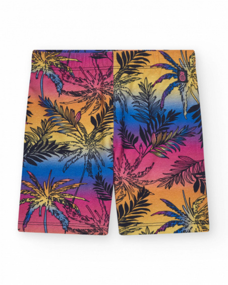 Girls' cycling leggings with a tropical print and an elastic waistband.