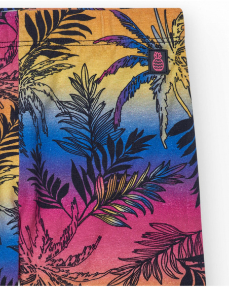 Girls' cycling leggings with a tropical print and an elastic waistband.