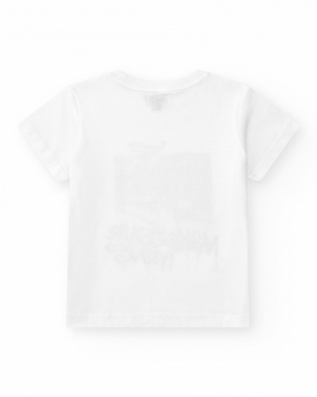 Boys' T-shirt in white with skateboard details.