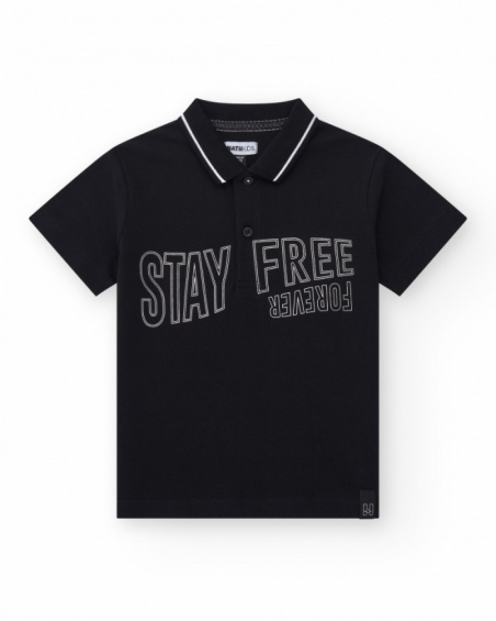 Boys' polo shirt in black with button closure and a collar with contrast trims.