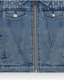 Denim jacket for girls in blue with shiny details and front pockets