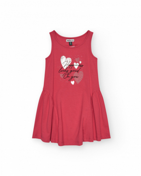 Dress for girls in red, sleeveless with printed hearts