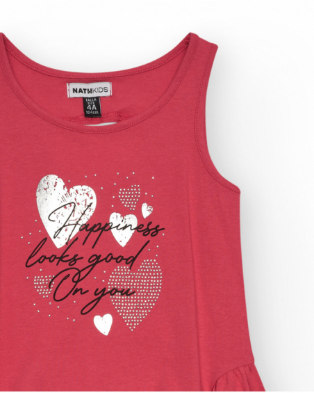 Dress for girls in red, sleeveless with printed hearts