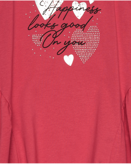 Dress for girls in red, sleeveless with printed hearts