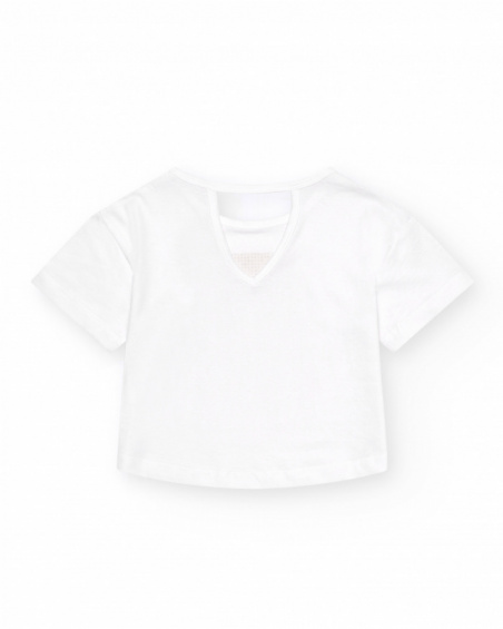 White T-shirt for girls with a front print in pink and violet.