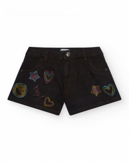 Black shorts for girls decorated with colorful studs.