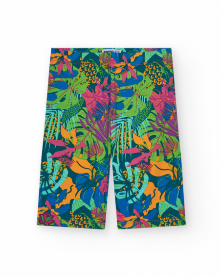 Tropical-print pants for girls with an elastic waistband.