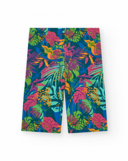 Tropical-print pants for girls with an elastic waistband.