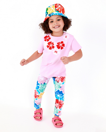 Multicolor floral print leggings for girls with elastic waistband