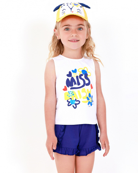 Girls' outfit with floral T-shirt and blue shorts