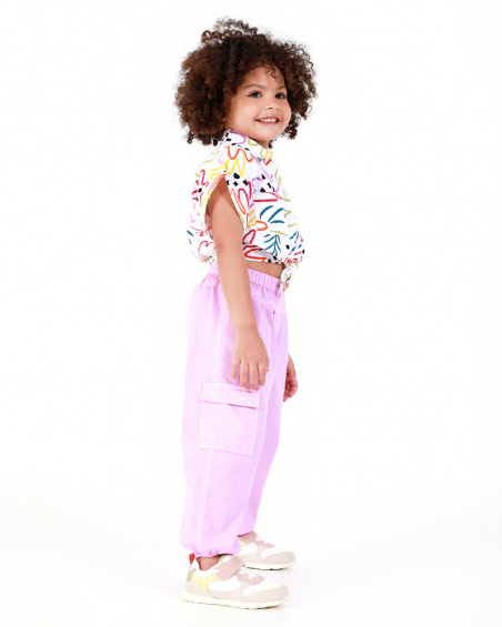 Pink cargo pants for girls with pockets and elastic cuffs