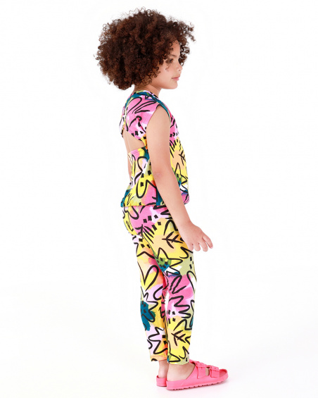 Floral leggings for girls in pink, yellow, and green tones