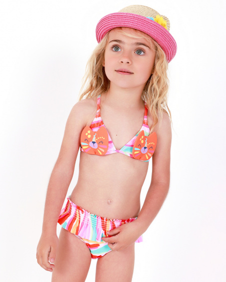 Orange bikini for girls with cat face and adjustable straps