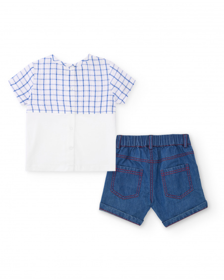 Boys’ set in white and blue with checked T-shirt and denim shorts Boys’ set in white and blue with checked T-shirt and denim shorts