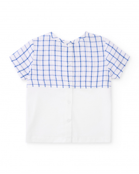 Boys’ set in white and blue with checked T-shirt and denim shorts Boys’ set in white and blue with checked T-shirt and denim shorts