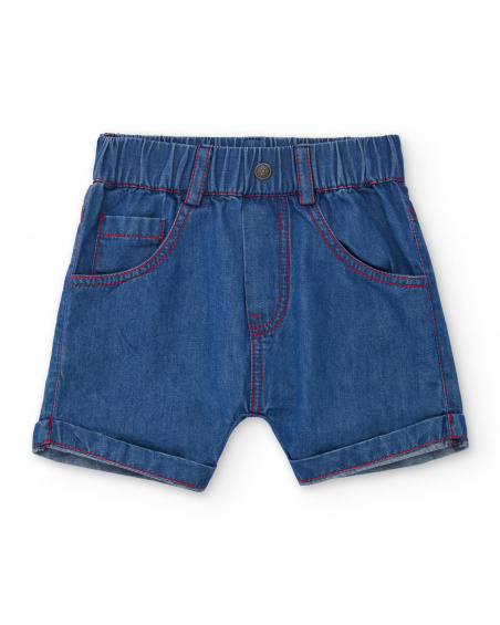 Boys’ set in white and blue with checked T-shirt and denim shorts Boys’ set in white and blue with checked T-shirt and denim shorts