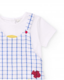 Baby boys’ knit dungarees and T-shirt set in white with checked print | tuc tuc