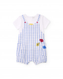 Baby boys’ knit dungarees and T-shirt set in white with checked print
