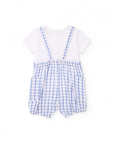 Baby boys’ knit dungarees and T-shirt set in white with checked print