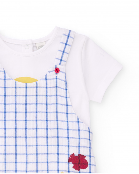 Baby boys’ knit dungarees and T-shirt set in white with checked print