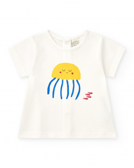 Baby boys’ knit dungarees and T-shirt set in white with checked print