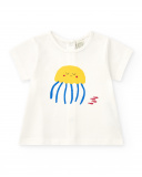 Baby boys’ knit dungarees and T-shirt set in white with checked print