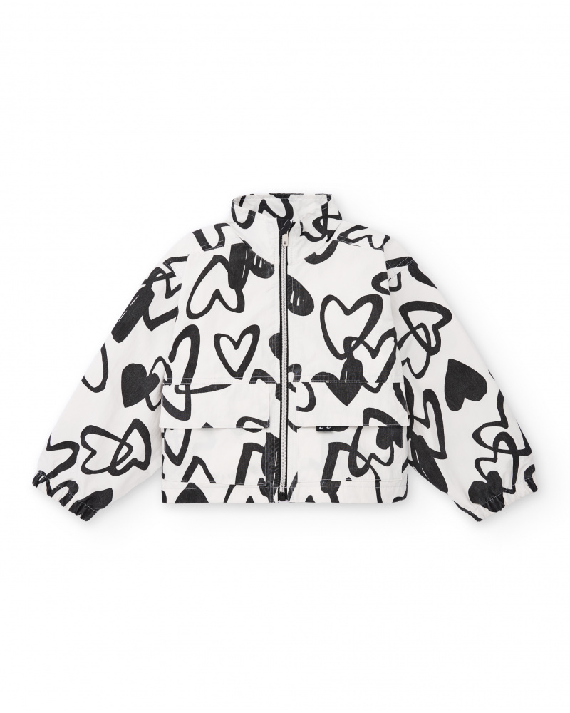 Girl's white jacket with heart print