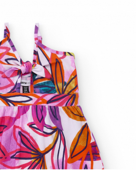 Girl's white dress with multicolour floral print