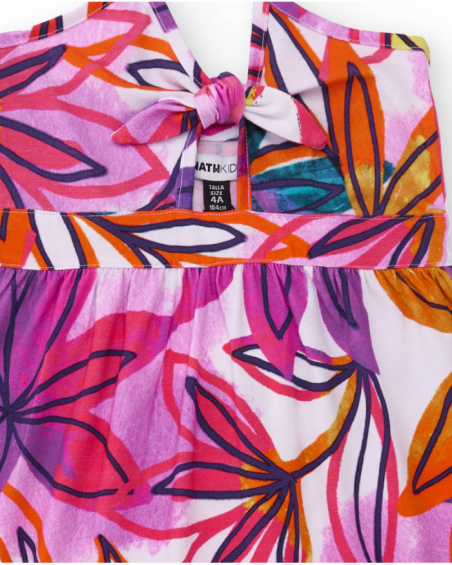 Girl's white dress with multicolour floral print