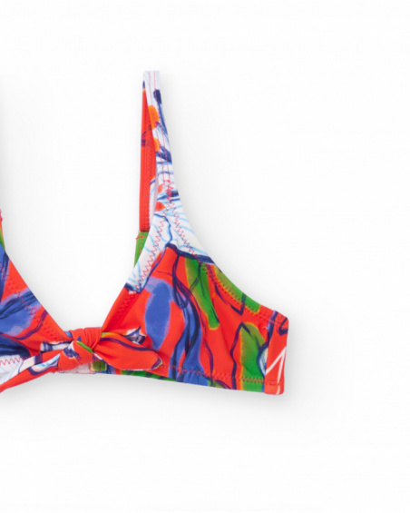Girl’s bikini in red with floral print and knots