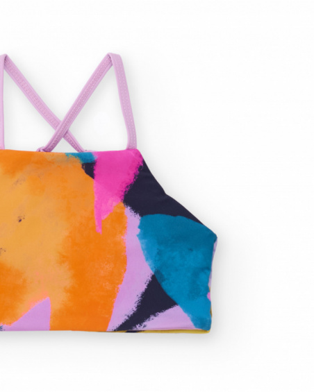 Reversible girl’s bikini in pastel tones with crossed straps