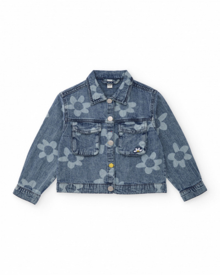Girls’ denim jacket in blue with floral print