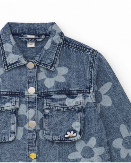 Girls’ denim jacket in blue with floral print