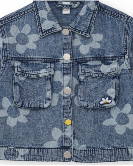 Girls’ denim jacket in blue with floral print