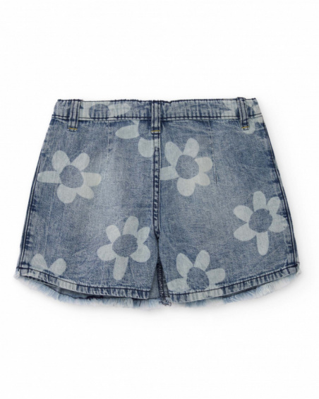 Girls’ denim skirt in blue with floral print and frayed hem
