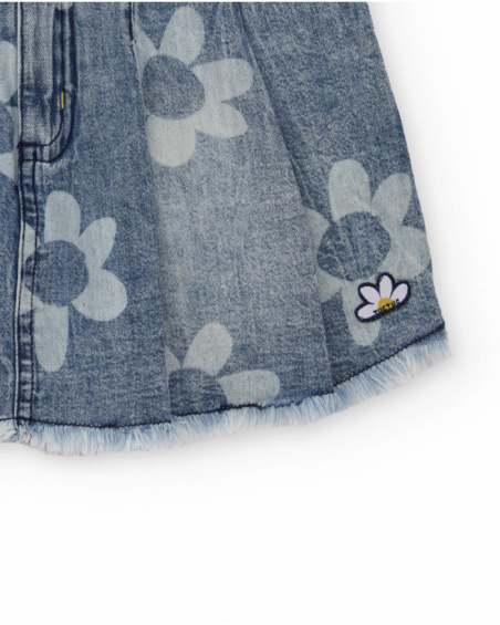 Girls’ denim skirt in blue with floral print and frayed hem