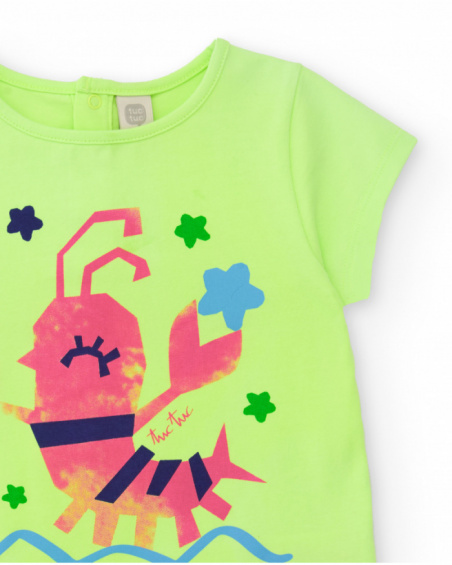 Girls’ neon green T-shirt with multicolor crab print