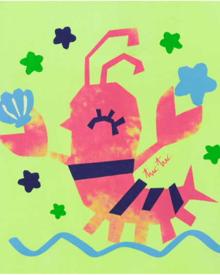 Girls’ neon green T-shirt with multicolor crab print